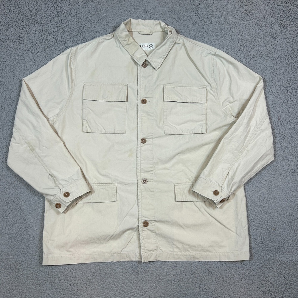 Line‎ of Trade Chore Jacket Button Up Barn Coat Pockets Mens 2XL Ivory White
